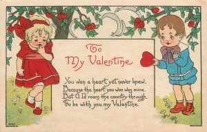 Valentines Day Postcard Children Boy Gives Heart To Girl Bergman 2207