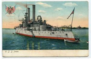 USS Iowa Battleship US Navy Ship 1909 postcard
