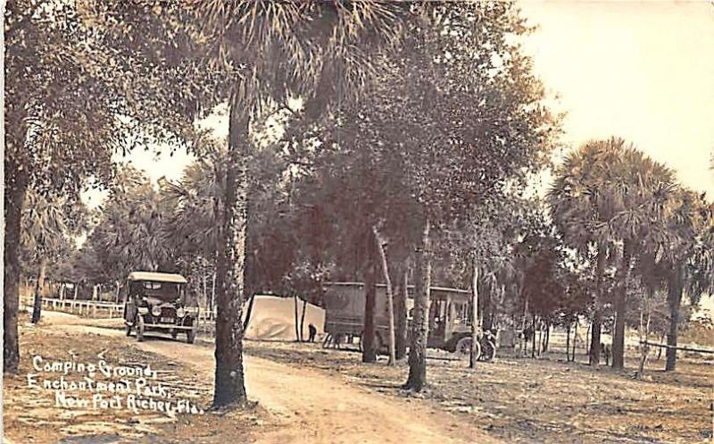 New Port Richey FL Camp Ground Enchantment Park Trucks Real Photo RPPC Postcard