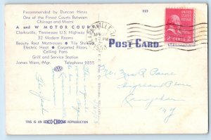 1953 Clarksville Tennessee TN Vintage Postcard A. W. Motor Court Building Posted