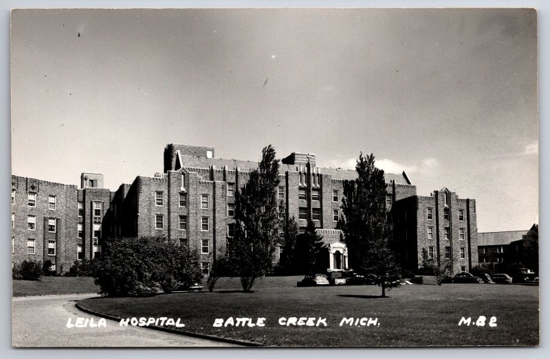 Battle Creek Michigan~Brick Architecture Leila Hospital~1940s RPPC Postcard
