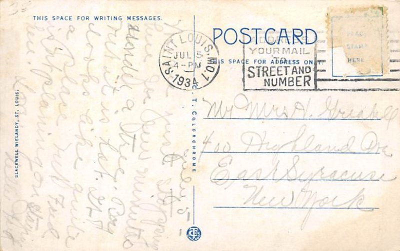 New Masonic Temple Saint Louis, Missouri USA 1934 PU Missing Stamp 