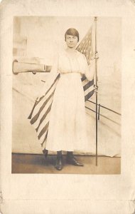 Lady with Flag Writing on Back 