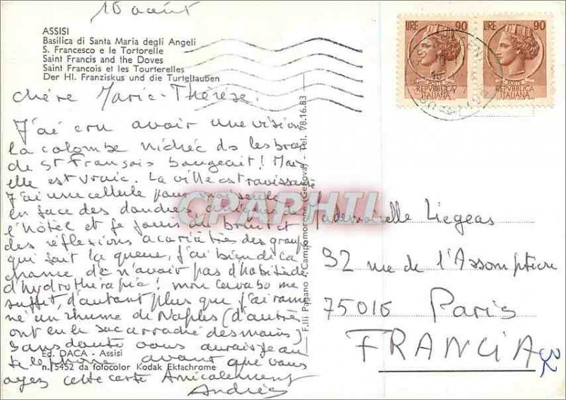 Modern Postcard Assisi Saint Francois and Doves