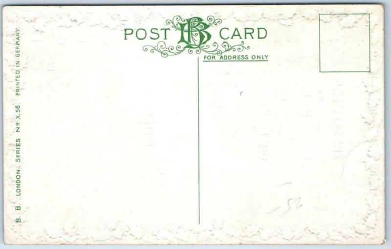 CHRISTMAS Embossed Holly Border  MISTLETOE & CUTE CHILDREN ca 1910s  Postcard