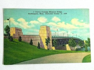 Vintage Postcard Calvin Coolidge Memorial Bridge Northampton MA Massachusetts
