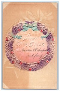 Christmas Postcard Whreat Holly Berries Airbrushed Embossed Holdrege NE  1908