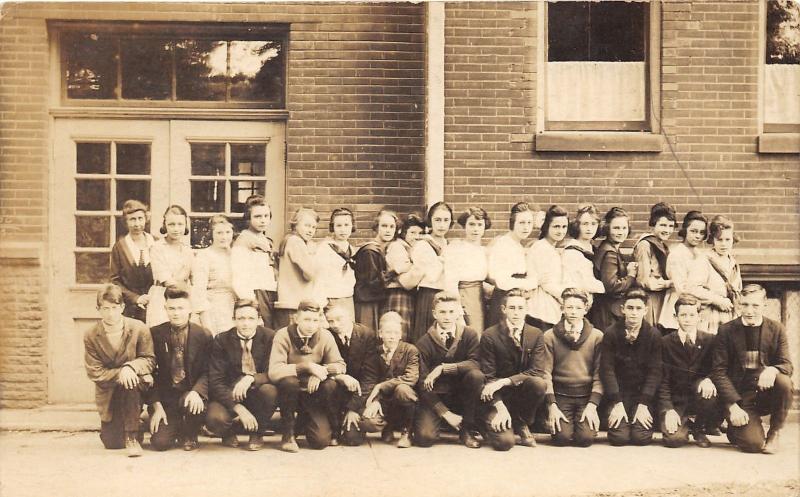 Nebraska?~High School Students & Teacher Posing in Front of Building~c1920 RPPC