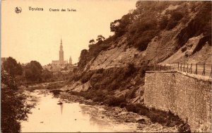 VINTAGE POSTCARD THE SIZE PATH AND RIVER VIEW AT VERVIERS BELGIUM c. 1925