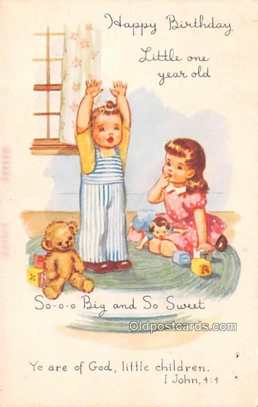 Happy Birthday Teddy Bear 1958 light wear, two small pen marks on card