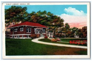 1949 Public Library Exterior Building Angola Indiana IN Vintage Antique Postcard 