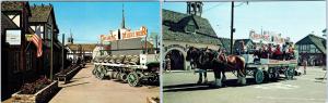 2 SOLVANG, CA Postcards  CARLSBERG BEER WAGON      c1960s
