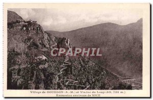 Old Postcard Gourdon village and viaduct wolf excursion around Nice