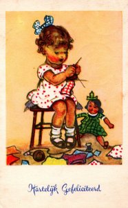 Two Cute Girls Reading Vintage Postcard 09.88