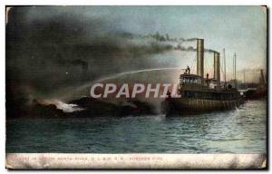 Postcard Old Firemen in action North River Boat