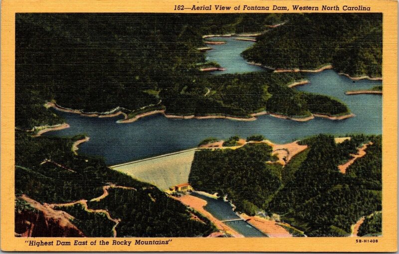 Aerial View Fontana Dam Little Tennessee River North Carolina NC Postcard Unused 