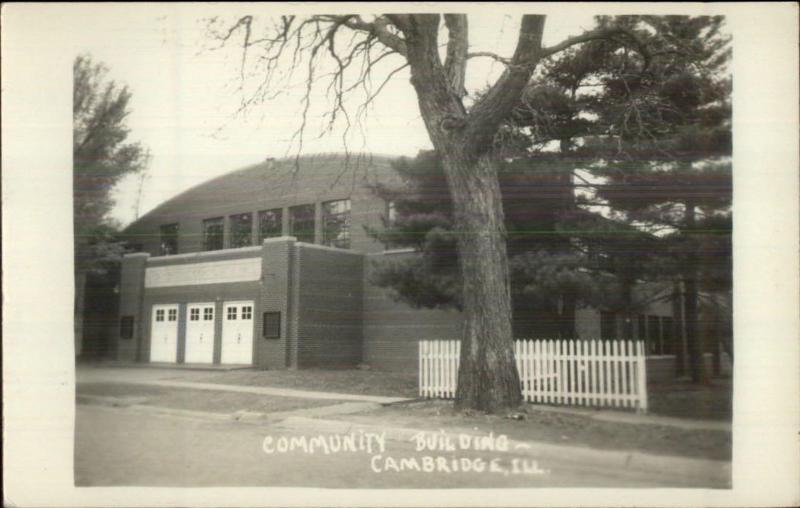 Cambridge IL Community Bldg Fire Station Real Photo Postcard