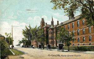 c1906 Printed Postcard Portland ME, Maine General Hospital, Cumberland Co Posted