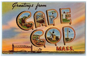 1966 Large Letter Greetings From Cape Cod Massachusetts MA Posted Ship Postcard