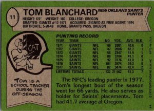 1978 Topps Football Card Tom Blanchard New Orleans Saints sk7454