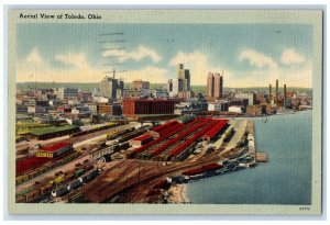 1943 Aerial View Of Toledo Ohio OH, Building Port Sea Scene Vintage Postcard 