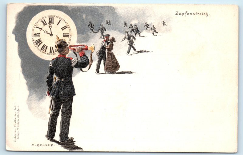 WWI German Soldier Clock Dancing Curfew Postcard