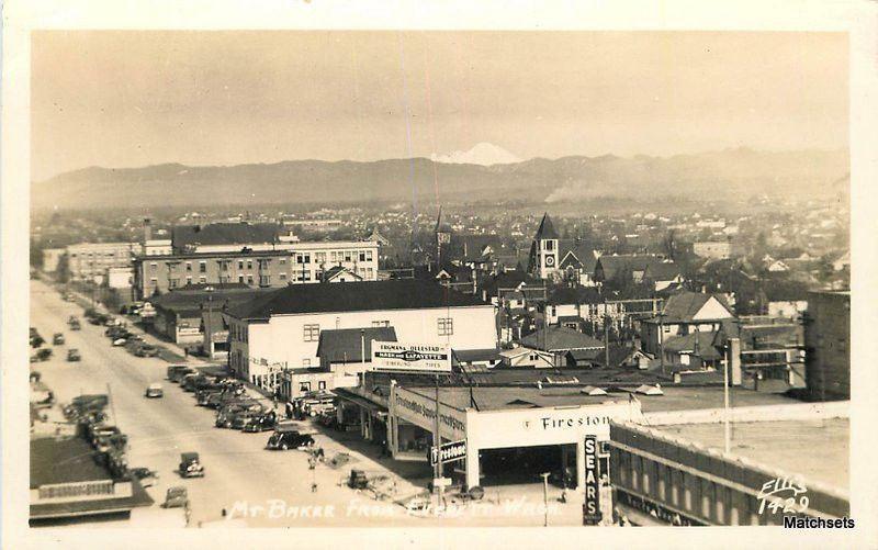 1940's Mount Baker EVERETT ELLIS automobiles Firestone Sears RPPC  8570