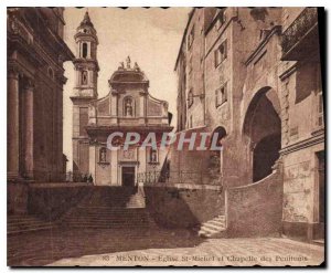 Old Postcard Menton Eglise St Michel, and Chapel of Penitents