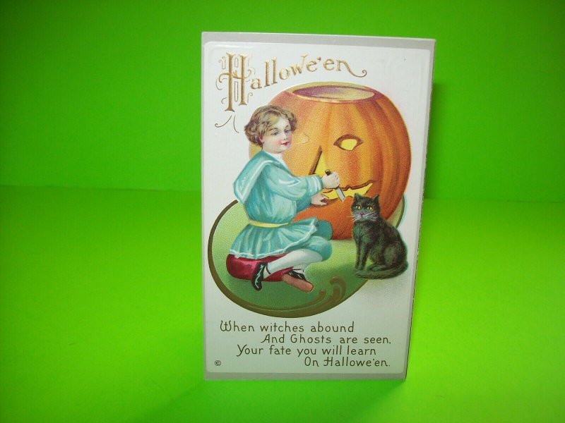 Halloween Postcard Original Stecher Black Cat Witches Abound 226 D Embossed Art