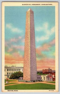 Postcard Bunker Hill Monument Boston MA Linen Unposted Teich