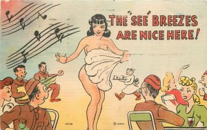 Postcard 1943 Sexy woman fan Dancer comic humor linen MWM 23-11829