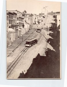 Postcard Cable cars along Telegraph Hill, San Francisco, California