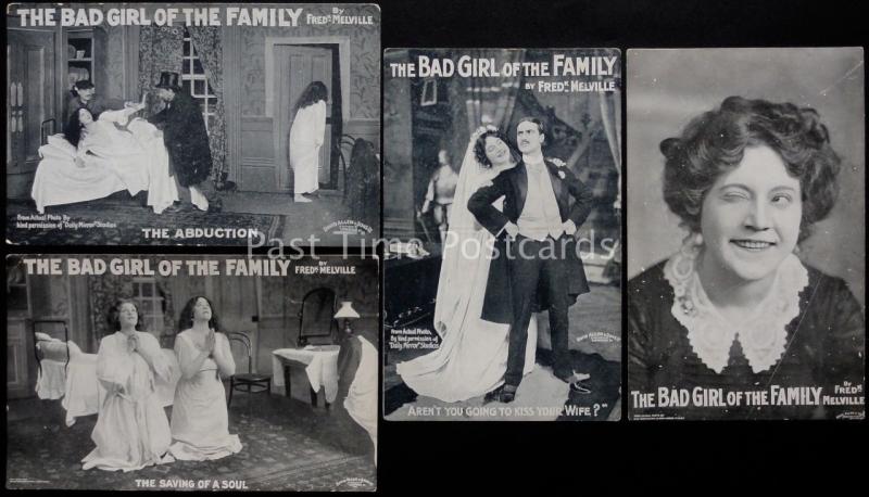 Theatre: Col of 5 Postcards THE BAD GIRL OF THE FAMILY by Fred Melville c1909