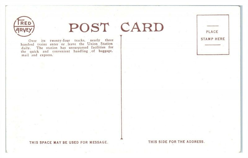 Union Station Interior, Train Gates, Chicago, IL Fred Harvey Postcard