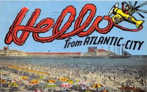 Atlantic City New Jersey~Steel Pier & Beach Aerial~Airplane Spells Hello~1951 PC