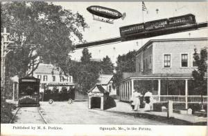 Comic Ogunquit ME in the Future Airship Subway Tram Trolley Vintage Postcard R06