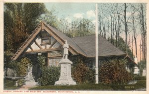 Vintage Postcard 1930s Public Library & Soldiers Mmnt. Huntington Long Island NY