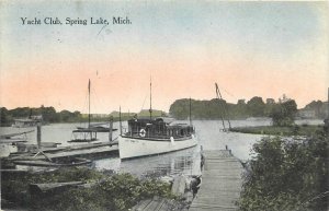 Postcard 1919 Michigan Spring Lake Yacht Club Boat harbor 23-13631