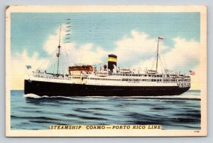 1941 Steamship COAMO Porto Rico Line Ocean Liner Linen Postcard US Flag Ship