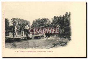 Old Postcard Horse Riding Equestrian Saumur river passage with rafts