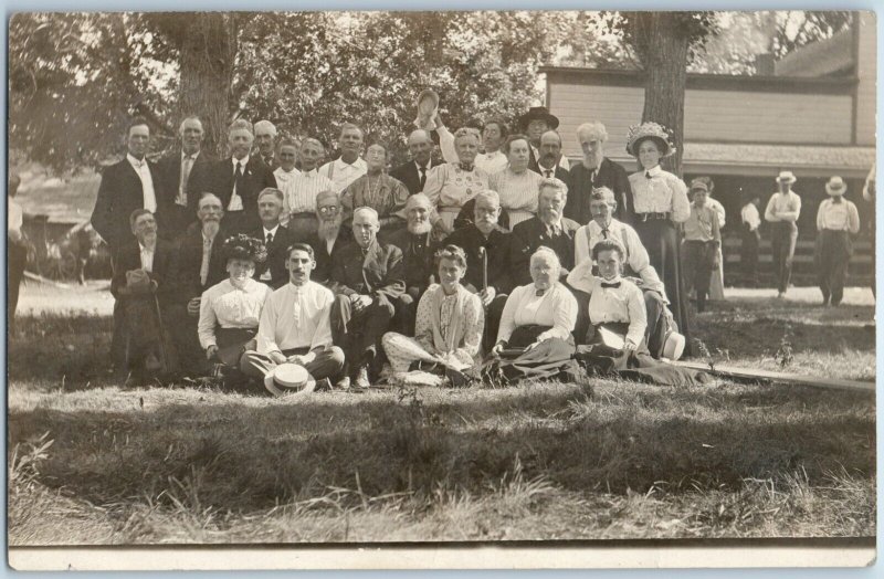 c1910s Unknown Location Group of People Outdoors RPPC Real Photo Postcard A175