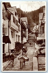 Devon England Postcard Clovelly High Street Animal Walking c1910 Photo Brown