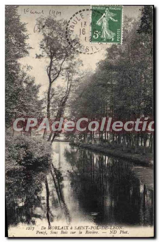 Old Postcard From Morlaix Saint Pol de Leon Penz undergrowth on the river