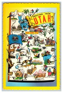 Postcard UT Greetings From Utah Continental View Card Map