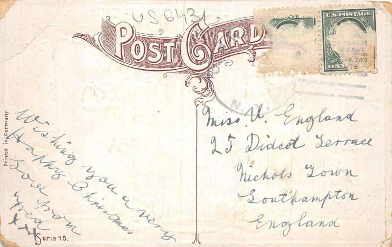 US6431 santa claus fir mistletoe  christmas  usa greetings