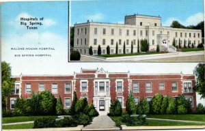 Postcard TX Big Spring Malone-Hogan & Big Spring Hospital LINEN 1966 S48