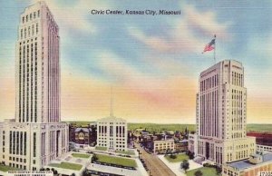 Kansas City Missouri Civic Center And City Hall linen postcard MO