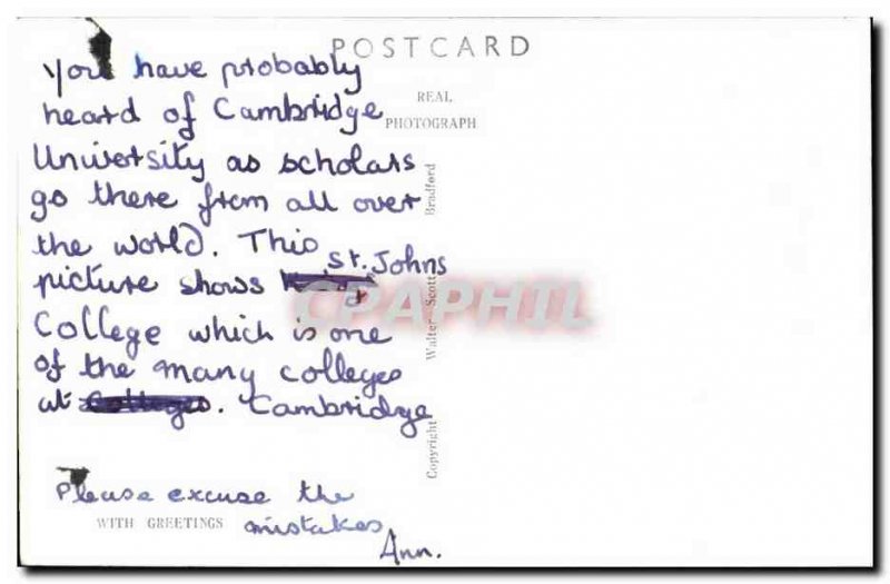 Old Postcard St John's College Cambridge