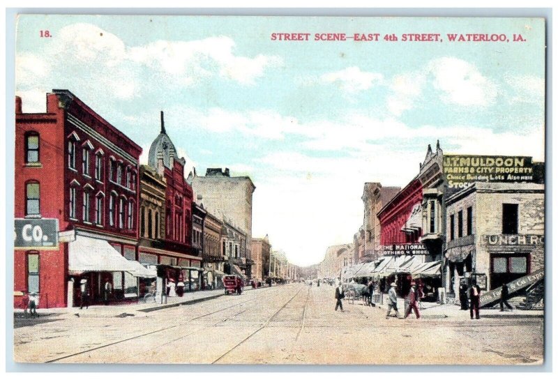 c1910 Street Scene East Street Exterior Building Waterloo Iowa Vintage Postcard