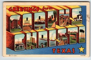 Greetings From Corpus Christi Texas Large Letter Linen Postcard Curt Teich 1949